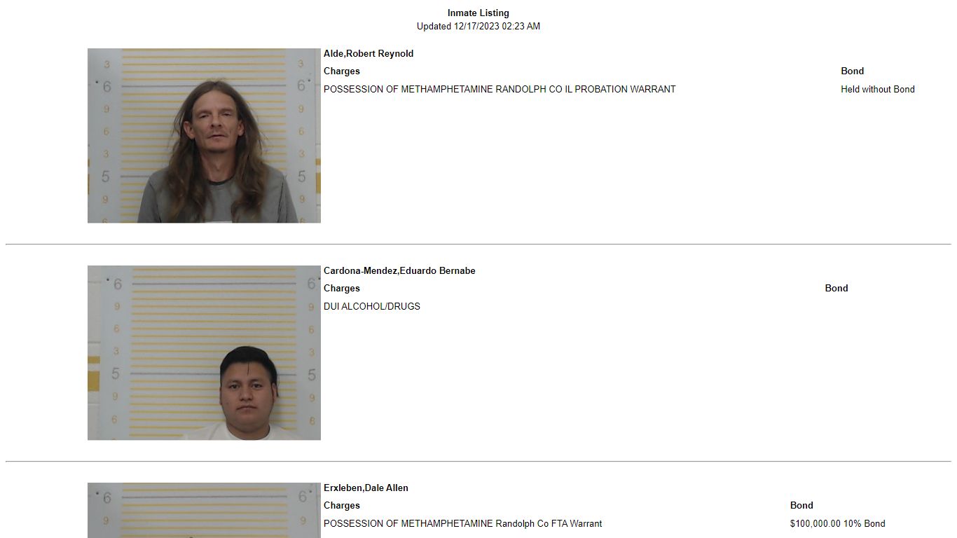 Inmate Listing - Welcome to Randolph County Illinois